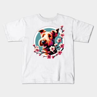 Joyful Irish Terrier Amidst Spring Cherry Blossoms Kids T-Shirt